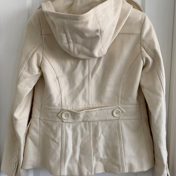 Ivory Double-Breasted Pea Coat with Flattering Shape and Removable Hood - Size S - Picture 6 of 9